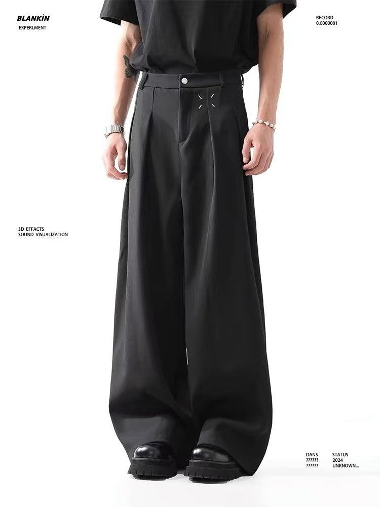 Men’s Black Wide-Leg Casual Suit Pants