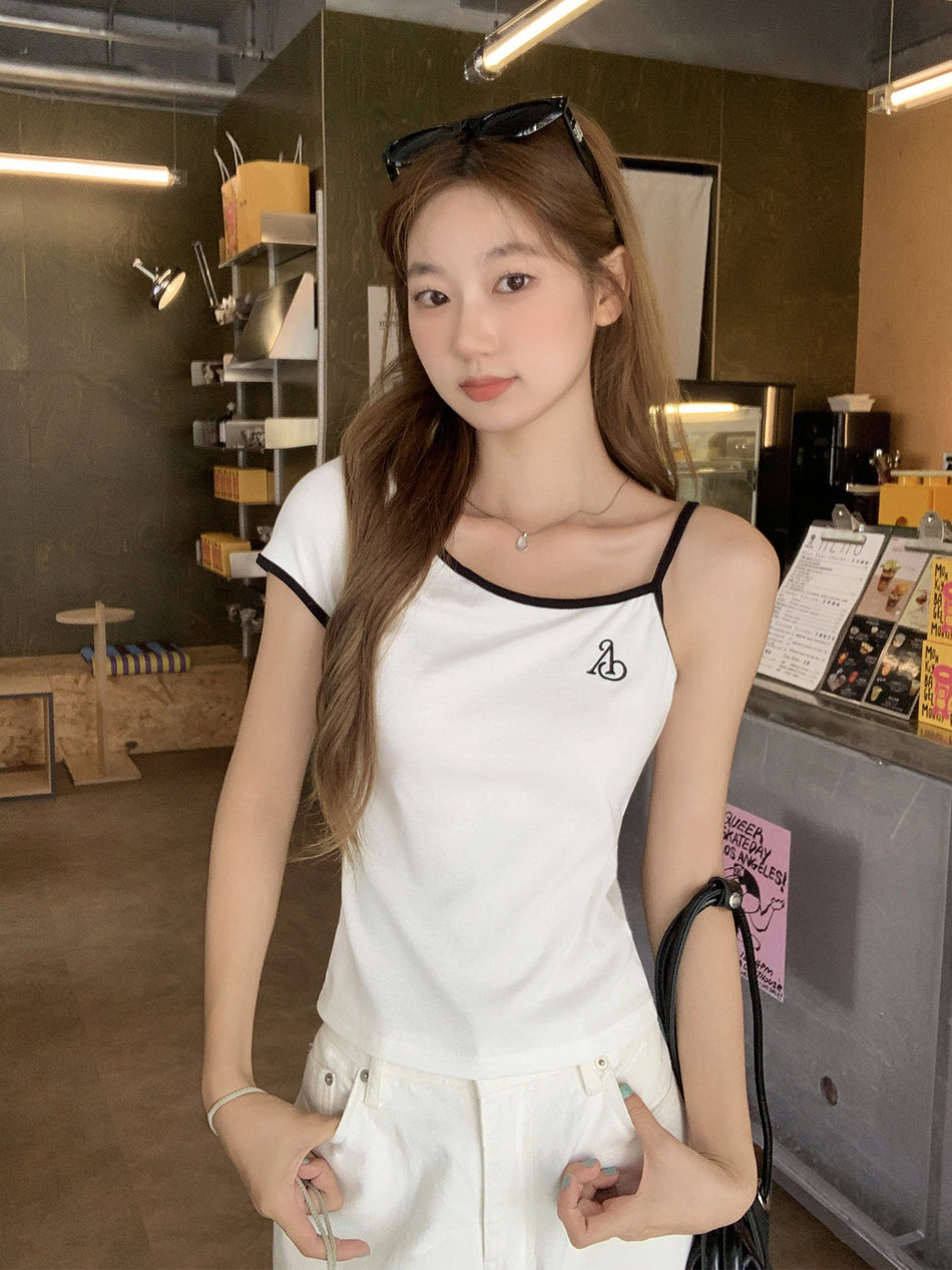 Korean One-Shoulder Tie-Up Slim Fit T-Shirt Women