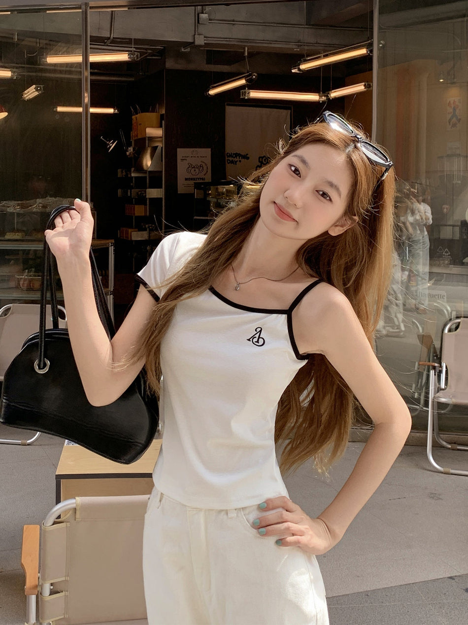 Korean One-Shoulder Tie-Up Slim Fit T-Shirt Women