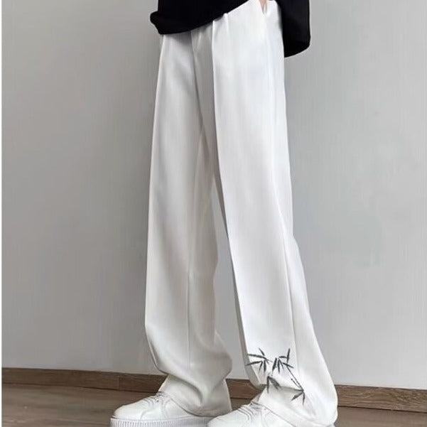 Unisex Chinese Embroidery Ice Silk Pants