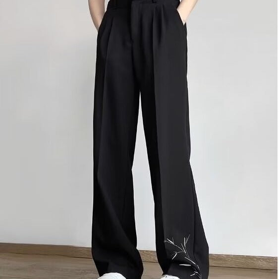 Unisex Chinese Embroidery Ice Silk Pants