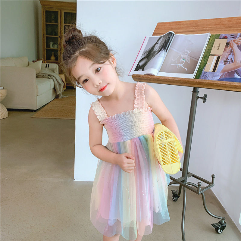 Girls Rainbow Suspender Princess Dress Summer 2026 – Summer Kids Fashion Nepal | Tudoholic