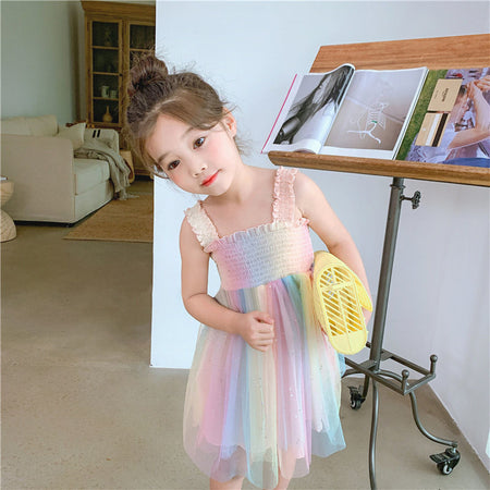 Girls Rainbow Suspender Princess Dress Summer 2026 – Summer Kids Fashion Nepal | Tudoholic