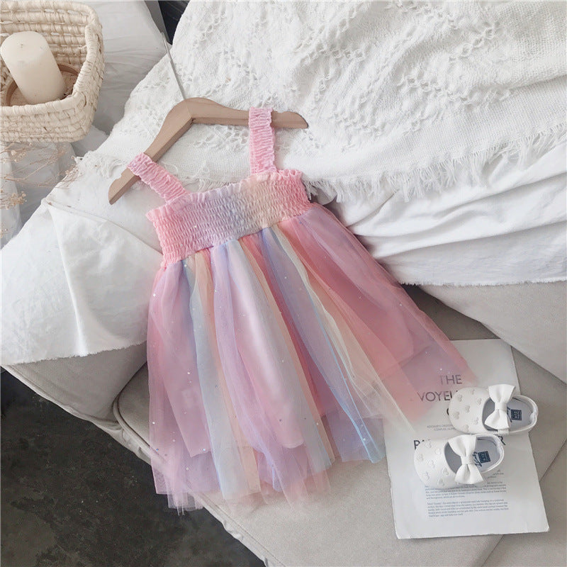 Girls Rainbow Suspender Princess Dress Summer 2026 – Summer Kids Fashion Nepal | Tudoholic