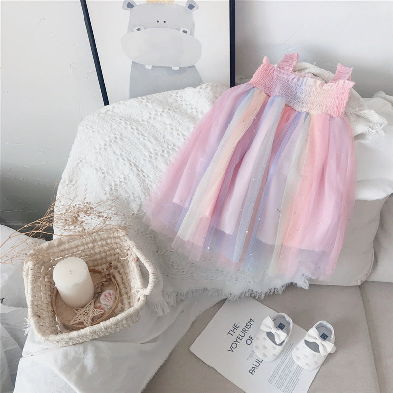 Girls Rainbow Suspender Princess Dress Summer 2026 – Summer Kids Fashion Nepal | Tudoholic
