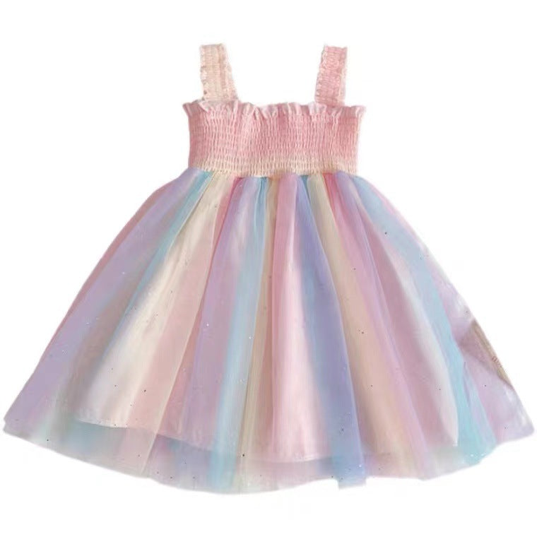 Girls Rainbow Suspender Princess Dress Summer 2026 – Summer Kids Fashion Nepal | Tudoholic