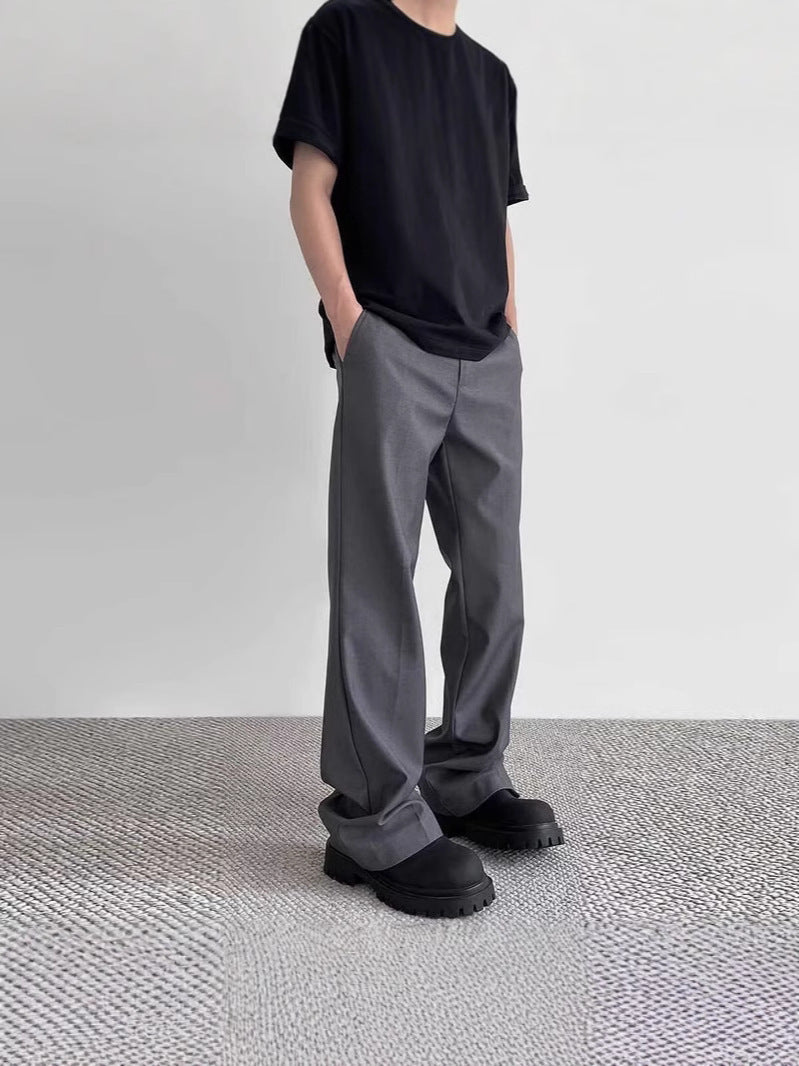 Unisex Black Straight Micro-Flare Casual Pants