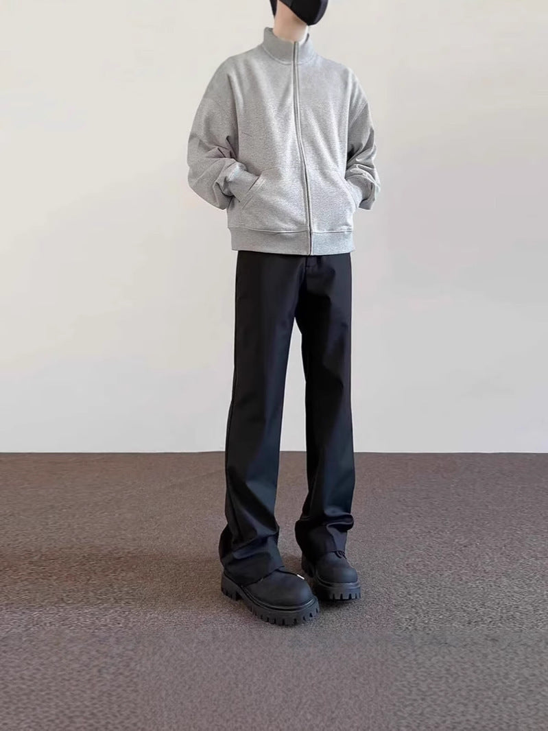 Unisex Black Straight Micro-Flare Casual Pants