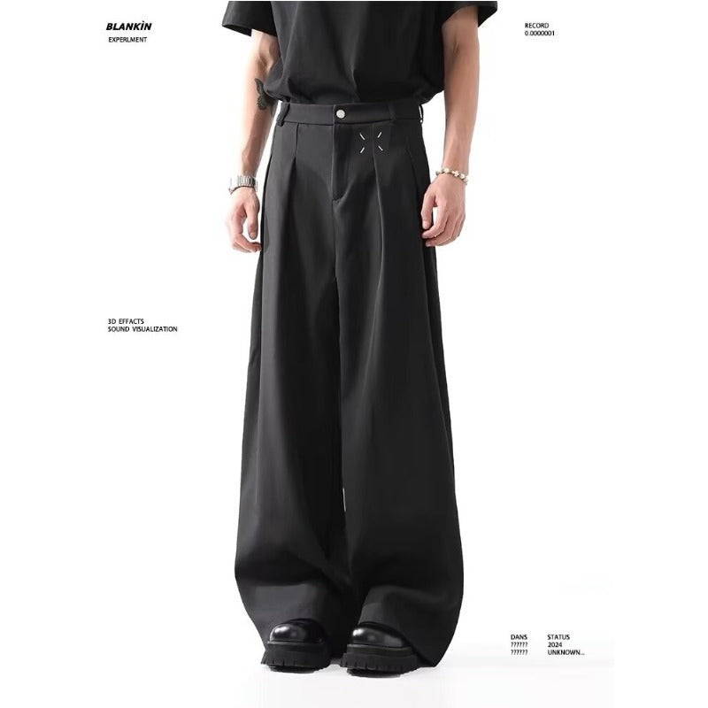Men’s Black Cleanfit Wide-Leg Suit Pants