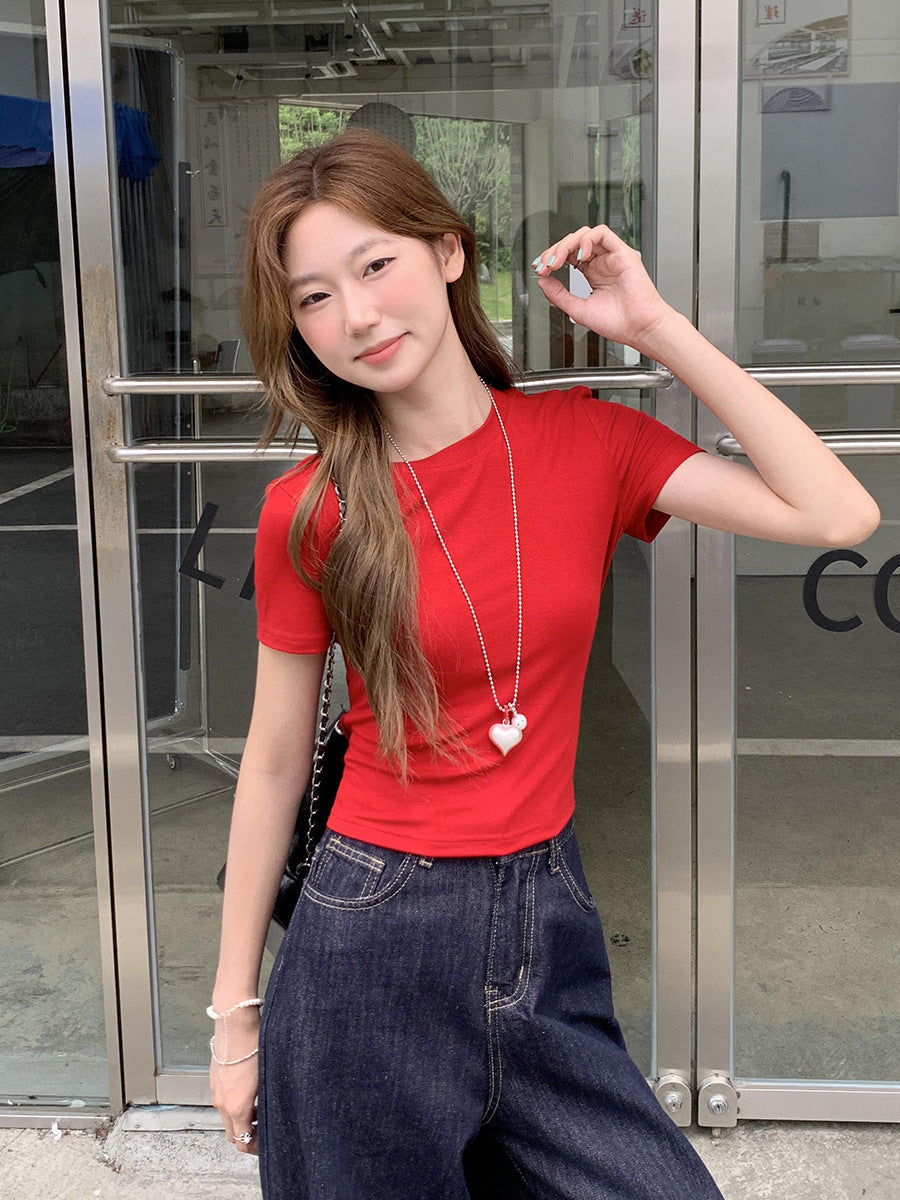 Hollow Back Tie-Up Slim Fit Women Summer T-Shirt 2026