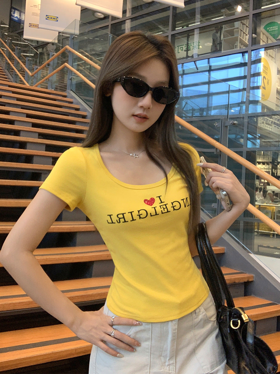 Rhinestone Letter Crop Top Women Summer T-Shirt 2026