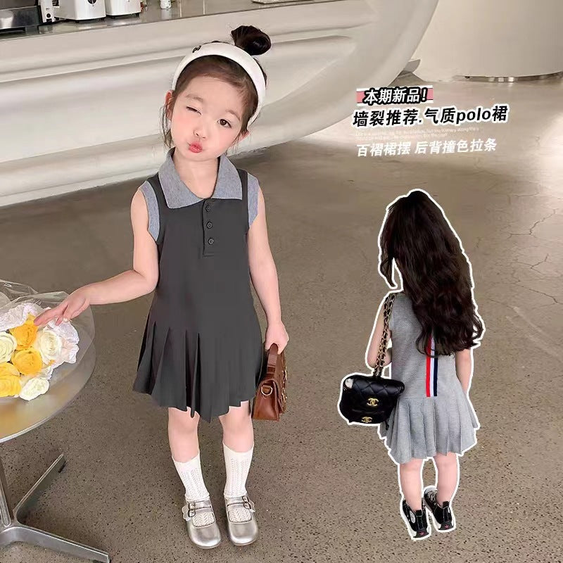 Girls Korean Polo Dress Sleeveless Summer 2024 – Summer Kids Fashion Nepal | Tudoholic