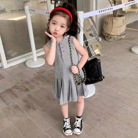 Girls Korean Polo Dress Sleeveless Summer 2024 – Summer Kids Fashion Nepal | Tudoholic