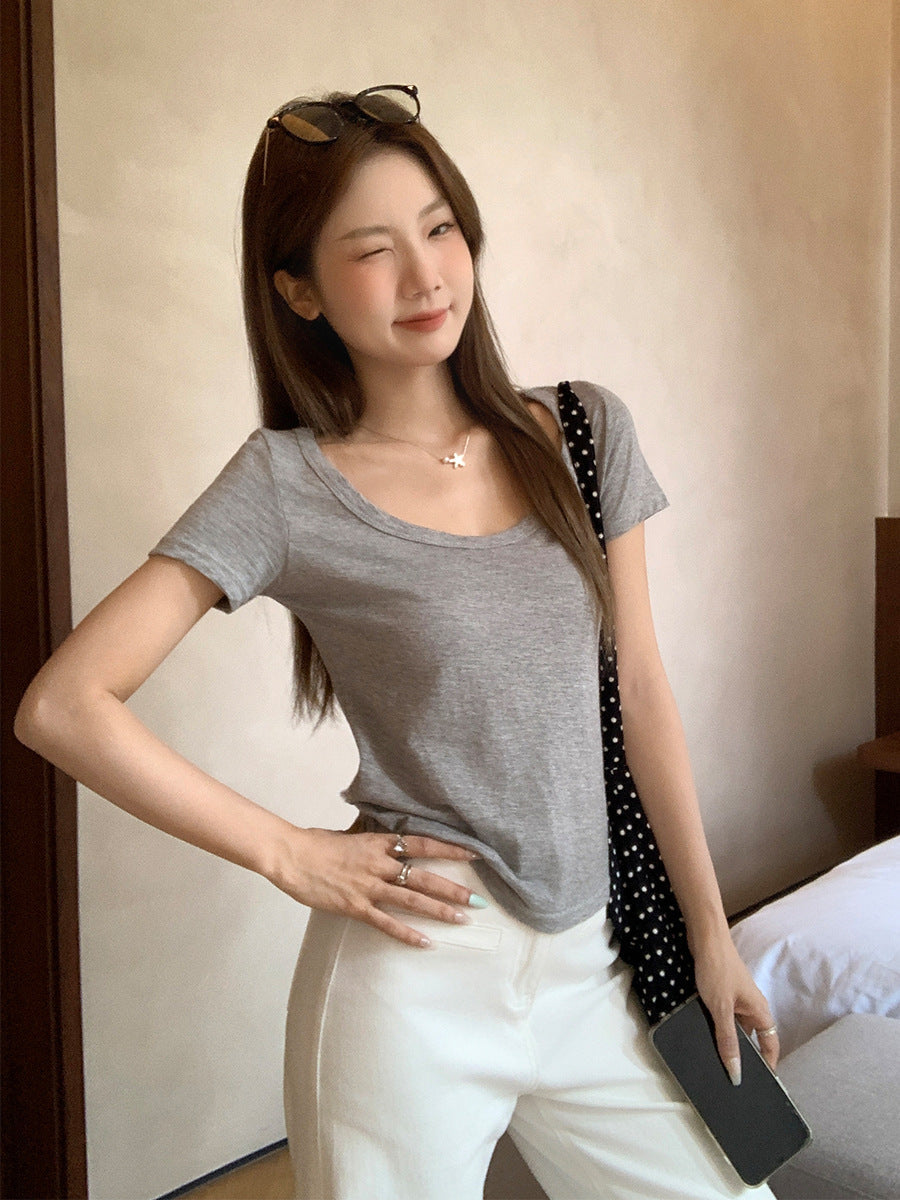 U-Neck Slim Fit Women Sheer Summer T-Shirt 2026