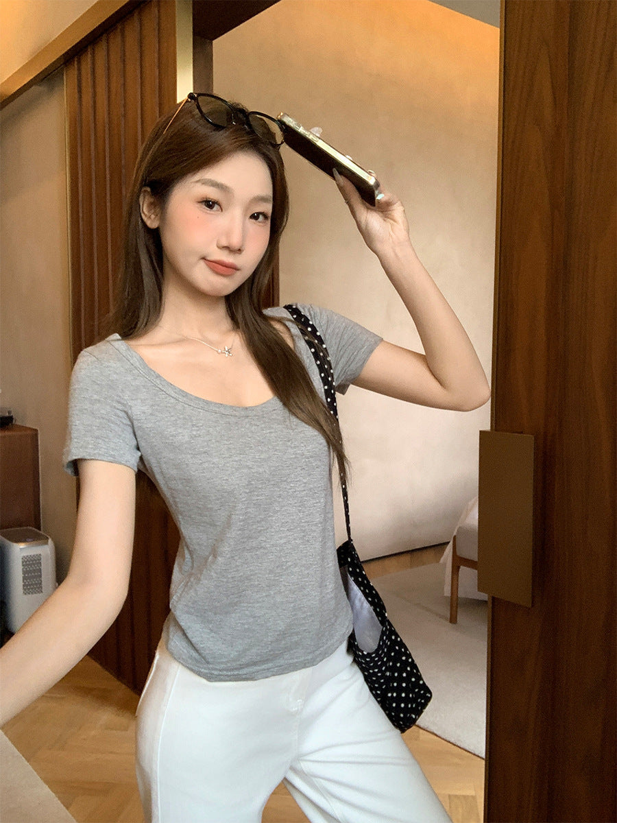 U-Neck Slim Fit Women Sheer Summer T-Shirt 2026