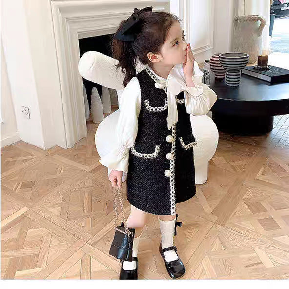 Girls Chanel Style Two-Piece Dress Autumn Fashion – Spring Autumn Kids Fashion Nepal | Tudoholic