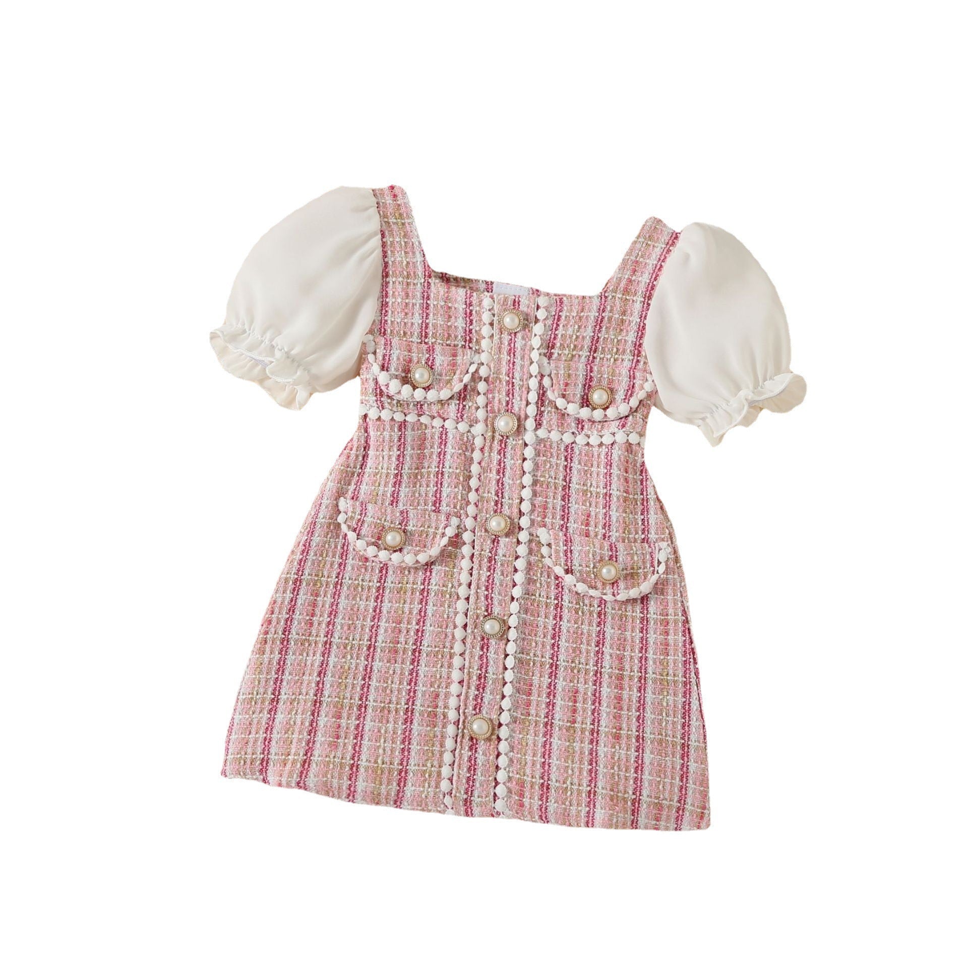 Girls Chanel Style Puff Sleeve Dress Summer Princess – Summer Kids Fashion Nepal | Tudoholic