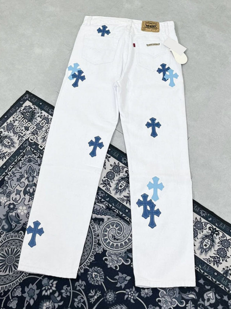 Men’s Retro Street Style White Jeans