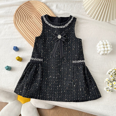 Girls Tweed Chanel Vest Dress Black Sequins Autumn Winter – Winter Kids Fashion Nepal | Tudoholic