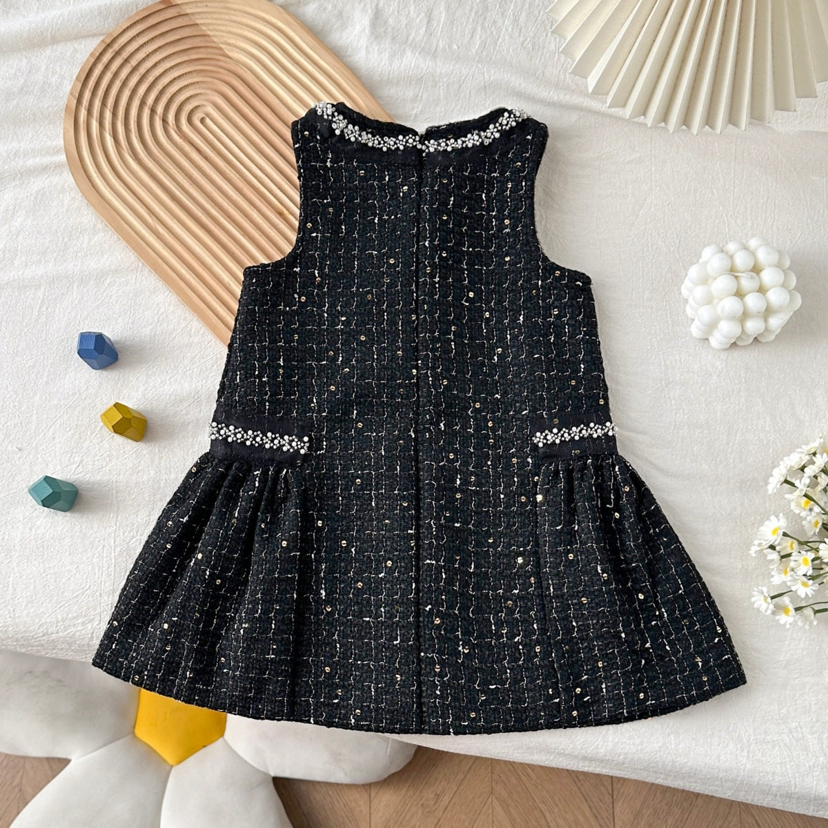 Girls Tweed Chanel Vest Dress Black Sequins Autumn Winter – Winter Kids Fashion Nepal | Tudoholic