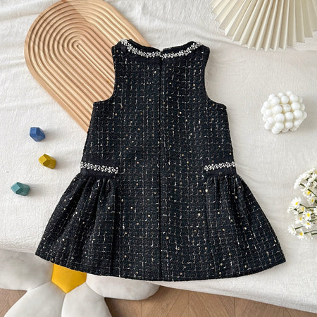 Girls Tweed Chanel Vest Dress Black Sequins Autumn Winter – Winter Kids Fashion Nepal | Tudoholic
