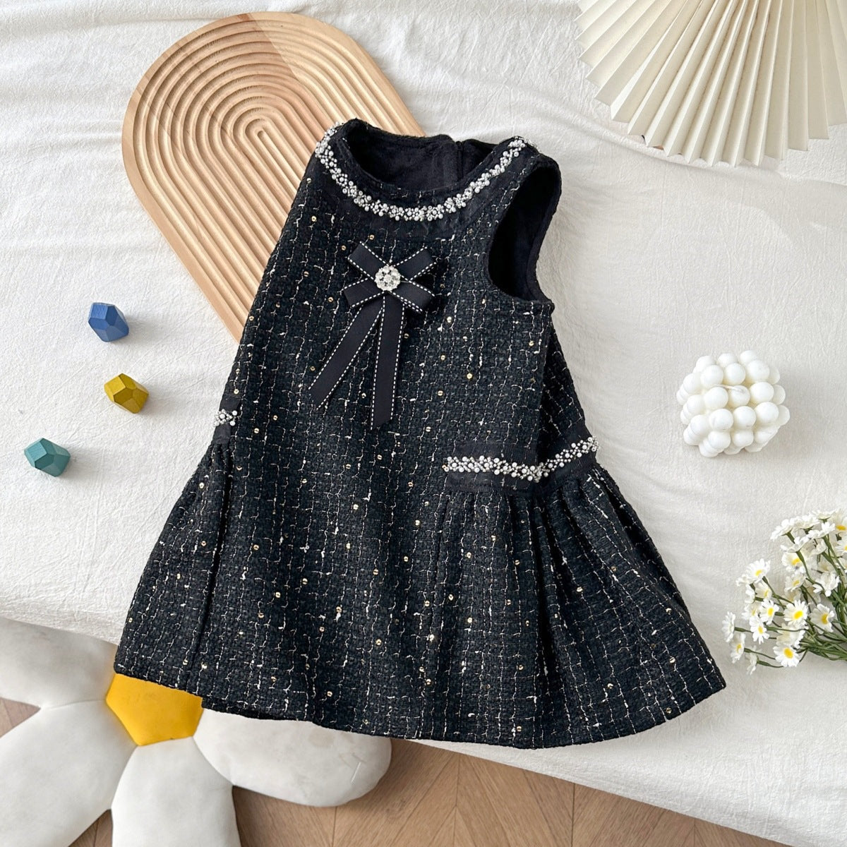 Girls Tweed Chanel Vest Dress Black Sequins Autumn Winter – Winter Kids Fashion Nepal | Tudoholic