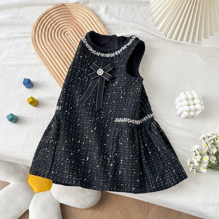 Girls Tweed Chanel Vest Dress Black Sequins Autumn Winter – Winter Kids Fashion Nepal | Tudoholic