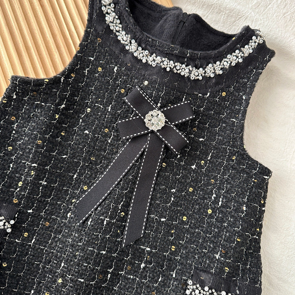 Girls Tweed Chanel Vest Dress Black Sequins Autumn Winter – Winter Kids Fashion Nepal | Tudoholic