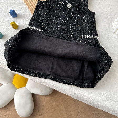 Girls Tweed Chanel Vest Dress Black Sequins Autumn Winter – Winter Kids Fashion Nepal | Tudoholic