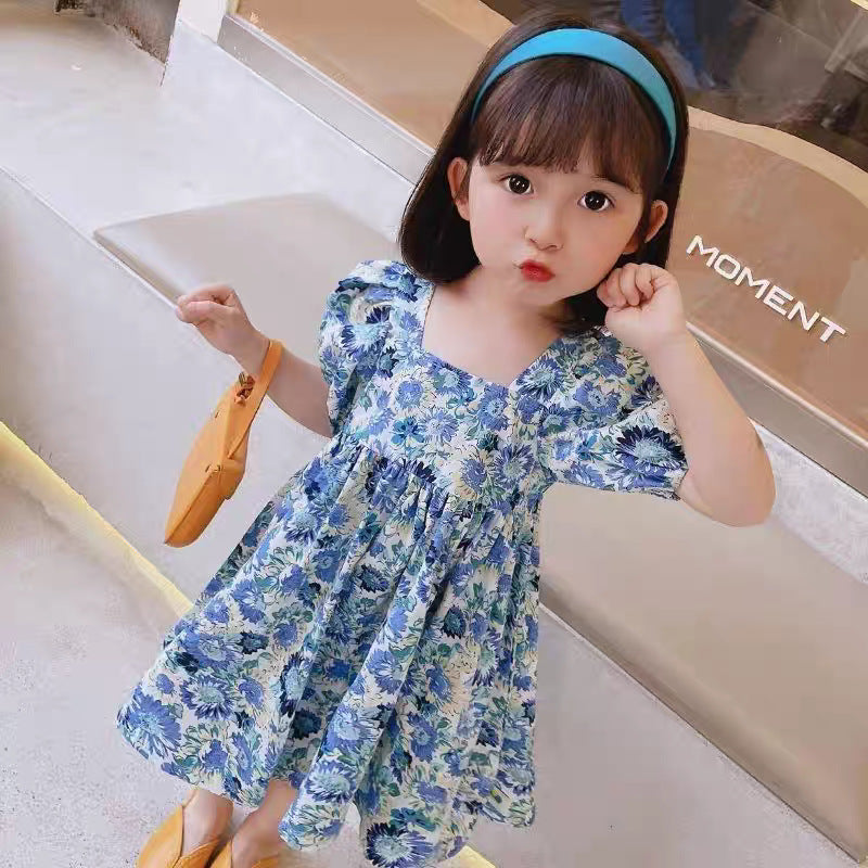 Girls Blue Floral Puff Sleeve Princess Dress Summer – Summer Kids Fashion Nepal | Tudoholic