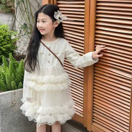 Girls Chanel Mesh Cake Dress Autumn Princess Style – Spring Autumn Kids Fashion Nepal | Tudoholic