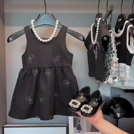 Girls Bow Vest Dress Korean Style Summer Elegant – Summer Kids Fashion Nepal | Tudoholic