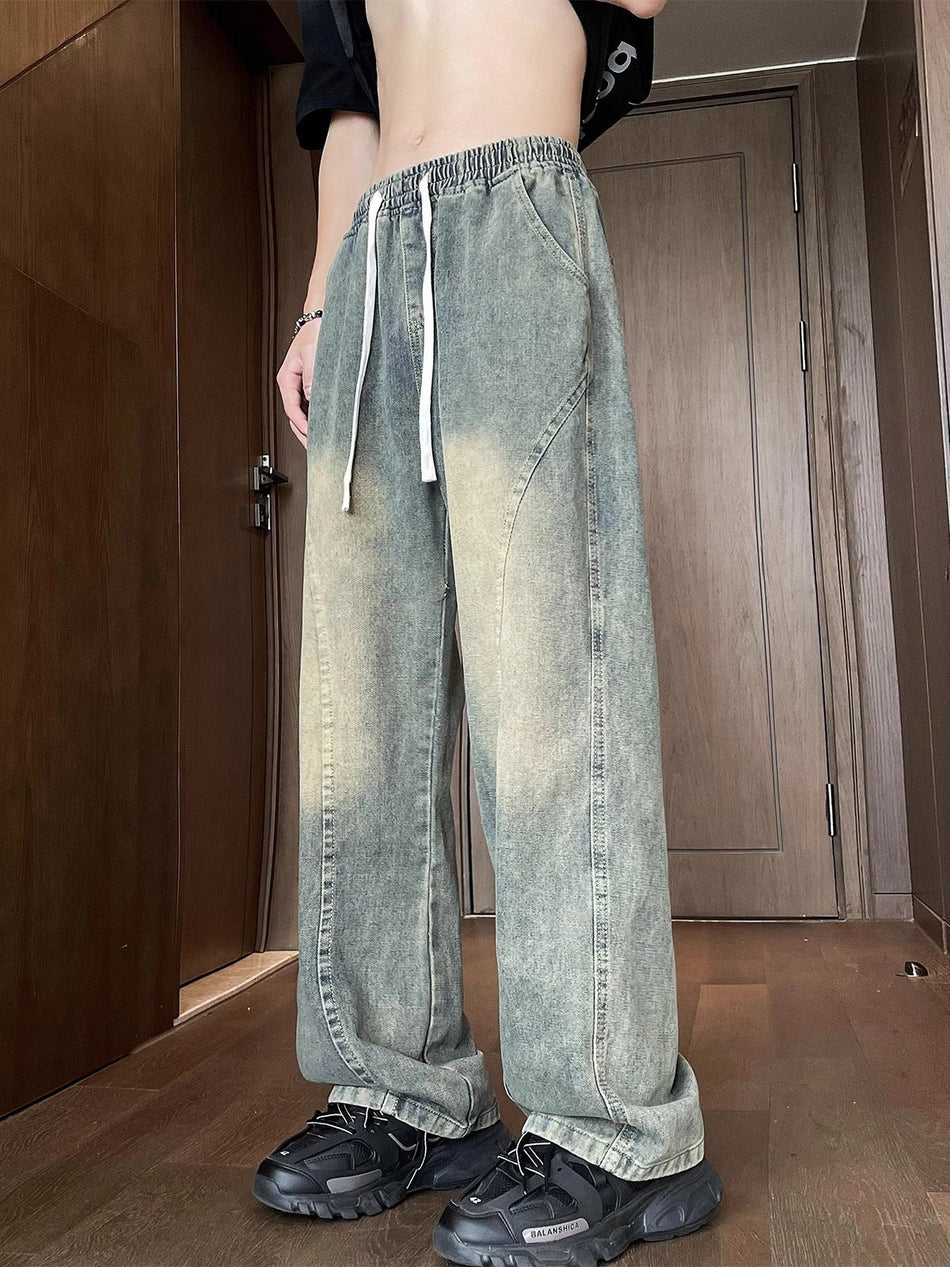 Men’s Drawstring Retro Wide-Leg Pants