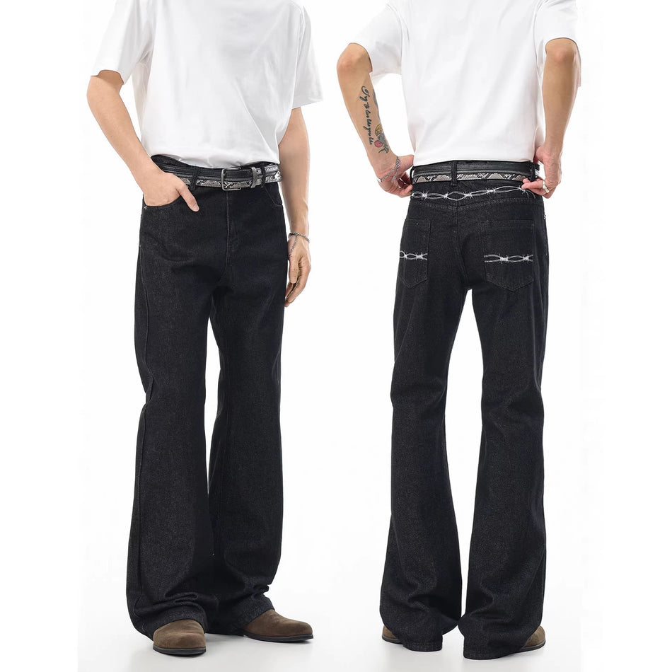 Men’s Retro Embroidered Black Cleanfit Jeans