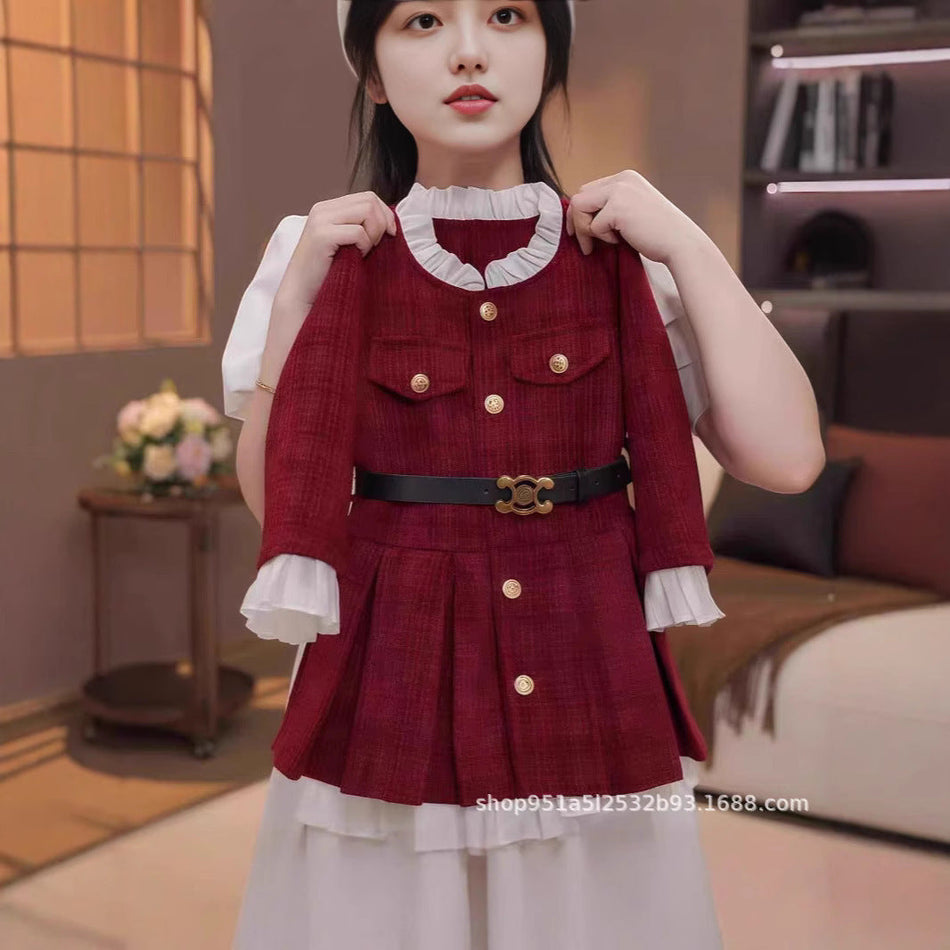 Girls Chanel Fleece Princess Dress Red Winter Autumn – Winter Kids Fashion Nepal | Tudoholic