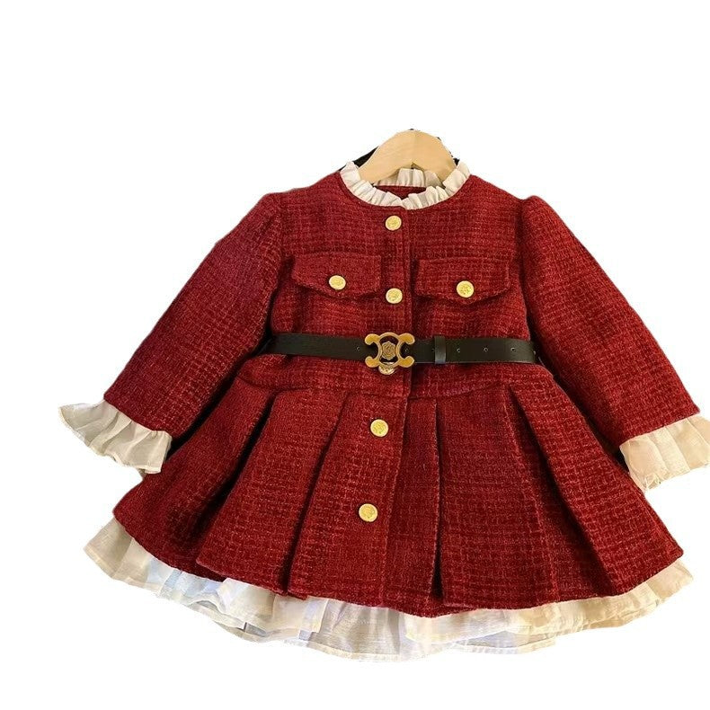 Girls Chanel Fleece Princess Dress Red Winter Autumn – Winter Kids Fashion Nepal | Tudoholic