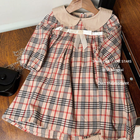 Girls Plaid Doll Collar Dress Autumn Princess Style – Spring Autumn Kids Fashion Nepal | Tudoholic