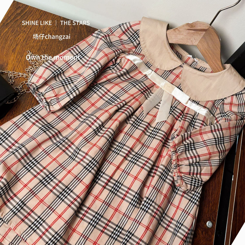 Girls Plaid Doll Collar Dress Autumn Princess Style – Spring Autumn Kids Fashion Nepal | Tudoholic
