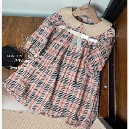 Girls Plaid Doll Collar Dress Autumn Princess Style – Spring Autumn Kids Fashion Nepal | Tudoholic