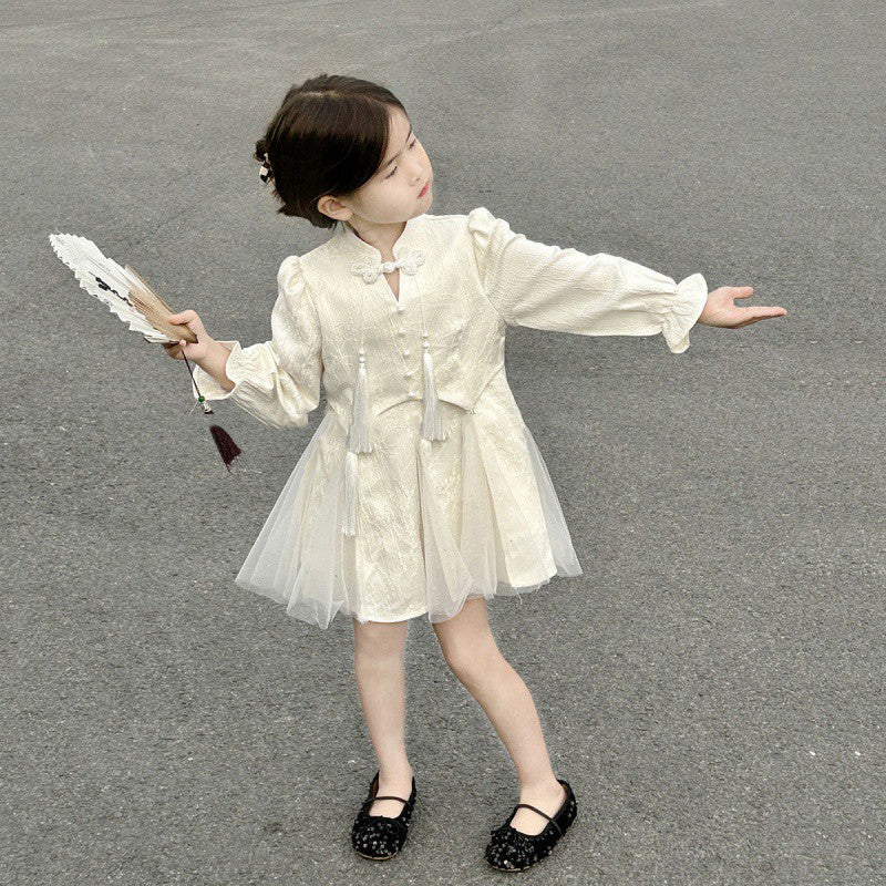 Girls Chinese Cheongsam Dress Gauze Tassel Spring 2024 – Spring Autumn Kids Fashion Nepal | Tudoholic
