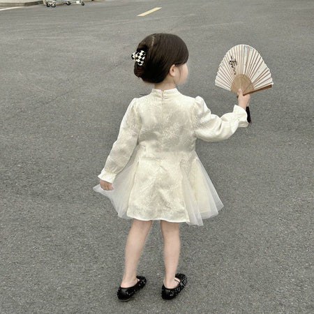 Girls Chinese Cheongsam Dress Gauze Tassel Spring 2024 – Spring Autumn Kids Fashion Nepal | Tudoholic