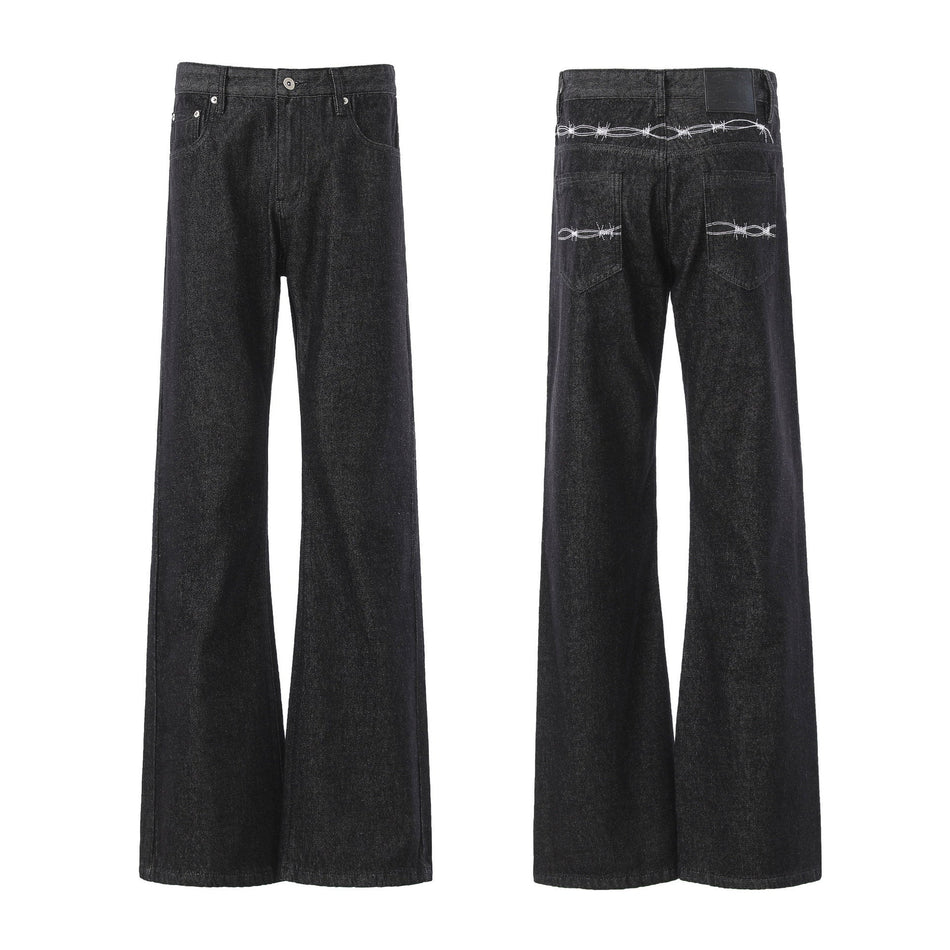 Men’s Old Money Style Black Embroidered Cleanfit Jeans