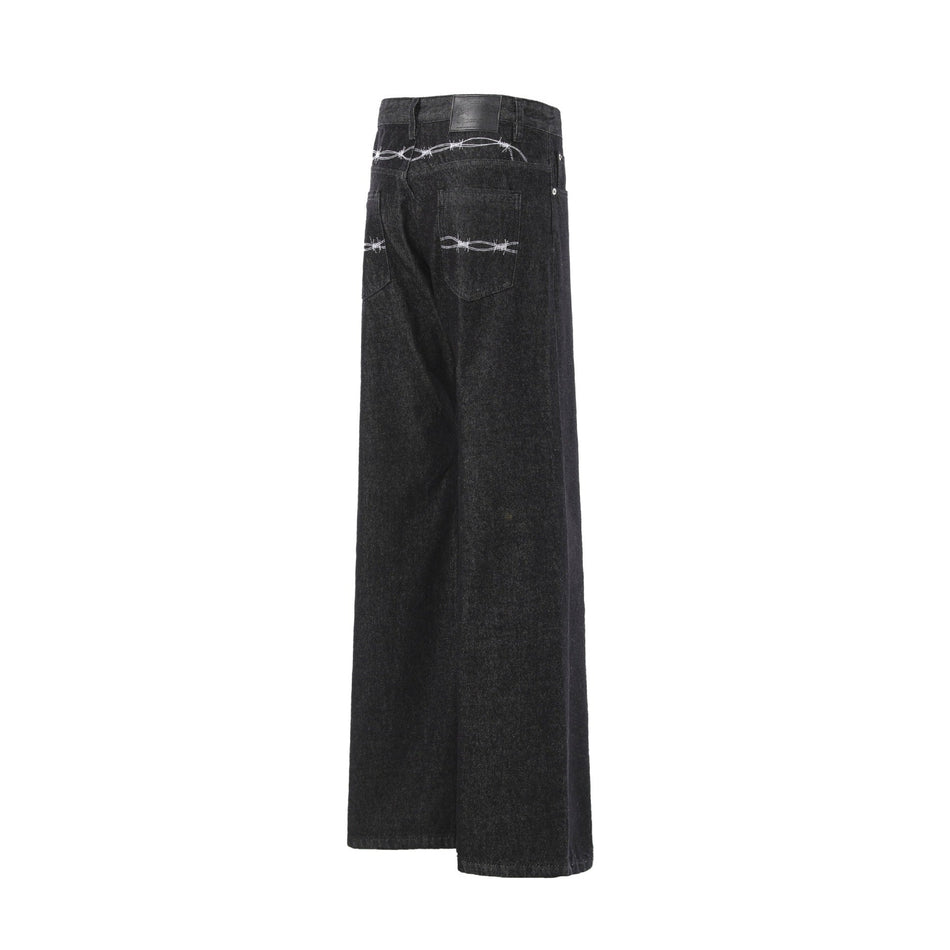 Men’s Old Money Style Black Embroidered Cleanfit Jeans