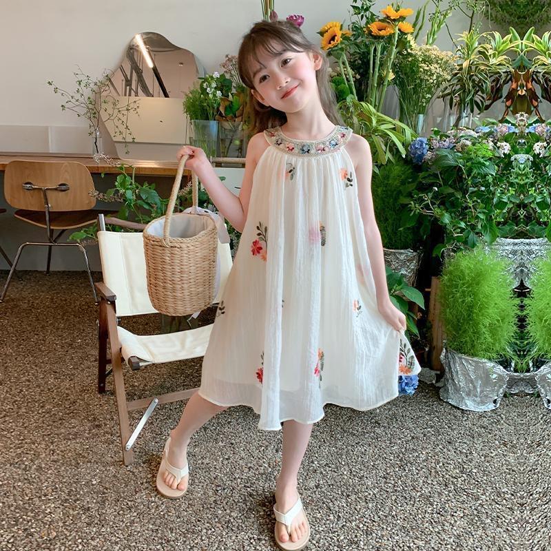 Girls Mesh Embroidered Strap Dress Summer Beach Style – Summer Kids Fashion Nepal | Tudoholic
