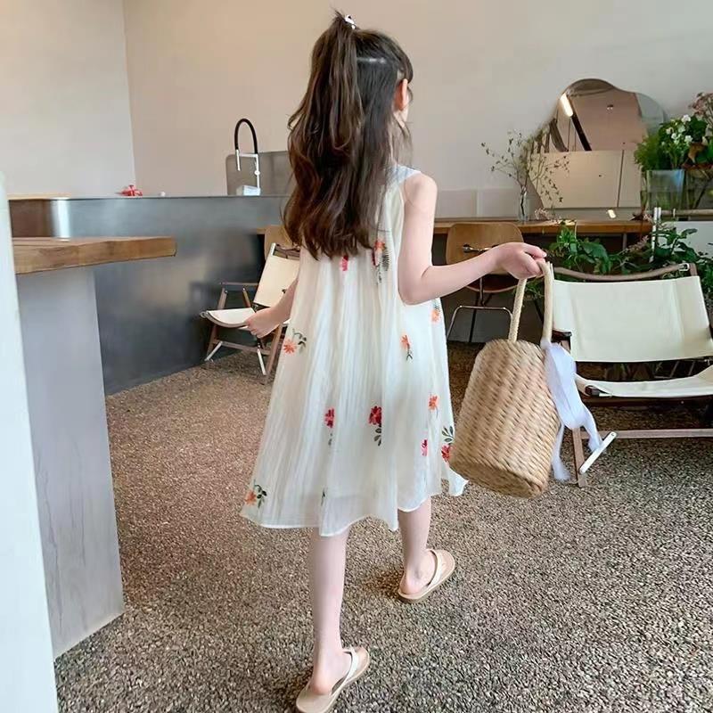 Girls Mesh Embroidered Strap Dress Summer Beach Style – Summer Kids Fashion Nepal | Tudoholic