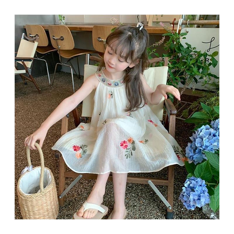 Girls Mesh Embroidered Strap Dress Summer Beach Style – Summer Kids Fashion Nepal | Tudoholic