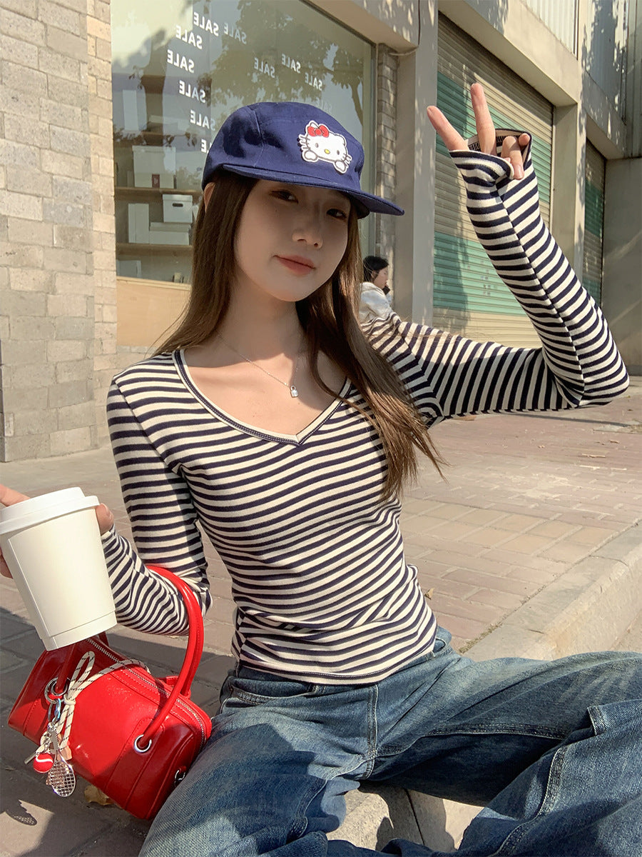 Black White Striped Slim Fit Women Inner Top 2026