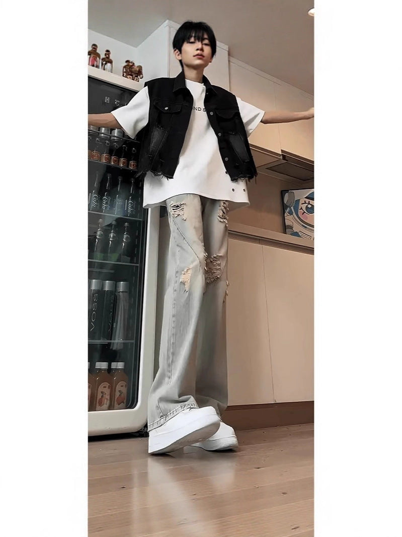 Men’s Retro Ripped Flared Jeans