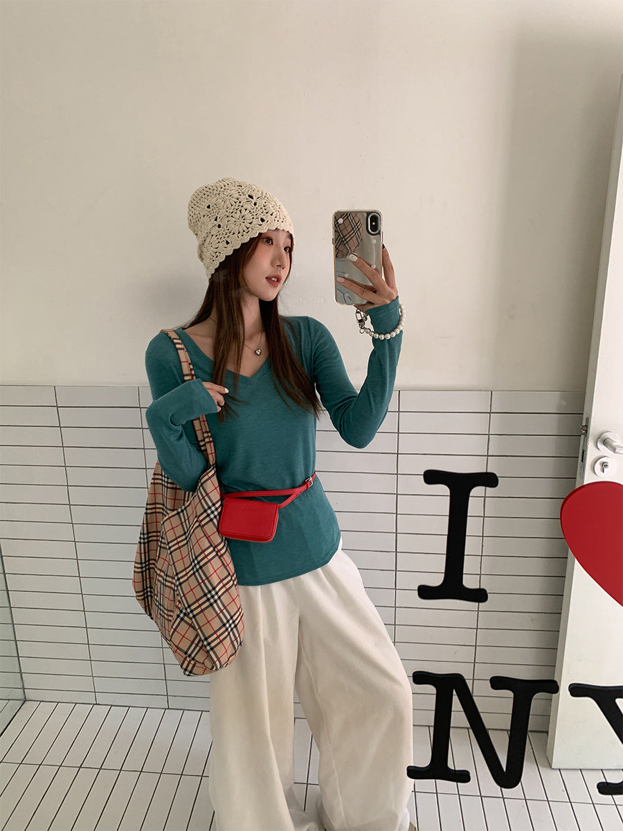 Slim Fit V-Neck Long Sleeve Women Top 2026 Elegant