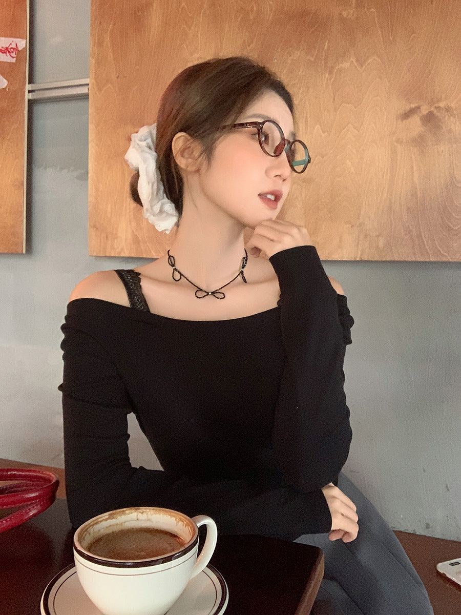 Off Shoulder Lace Long Sleeve Women Top 2026 Elegant